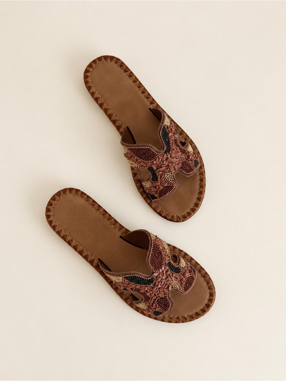 AZARAYAH Women’s Beaded Cutout Slide Sandals Embellished Slip-On Flats